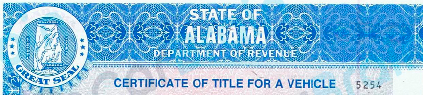 A vehicle title for the State of Alabama.